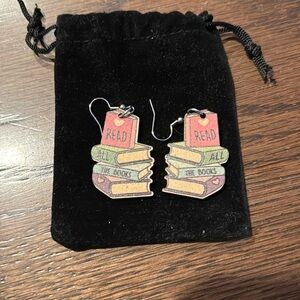 Adorable Read All the Books - wood earrings. New - never worn